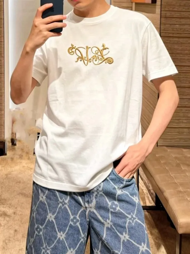 Louis Vuitton/Louis Vuitton gold flower signature embroidered short sleeves